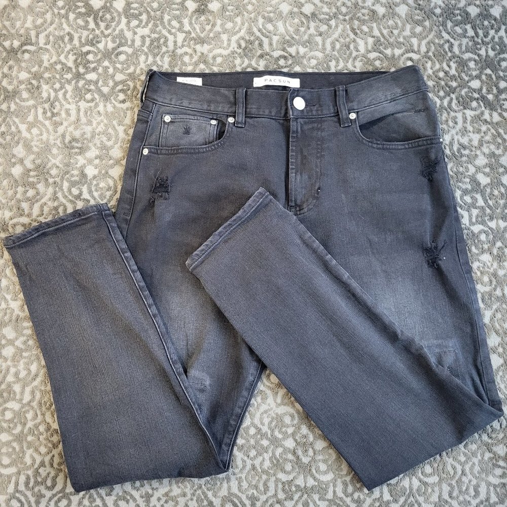 PacSun Slim Taper Jeans-distressed with tears at knees-size 30 x 30 - Picture 6 of 6